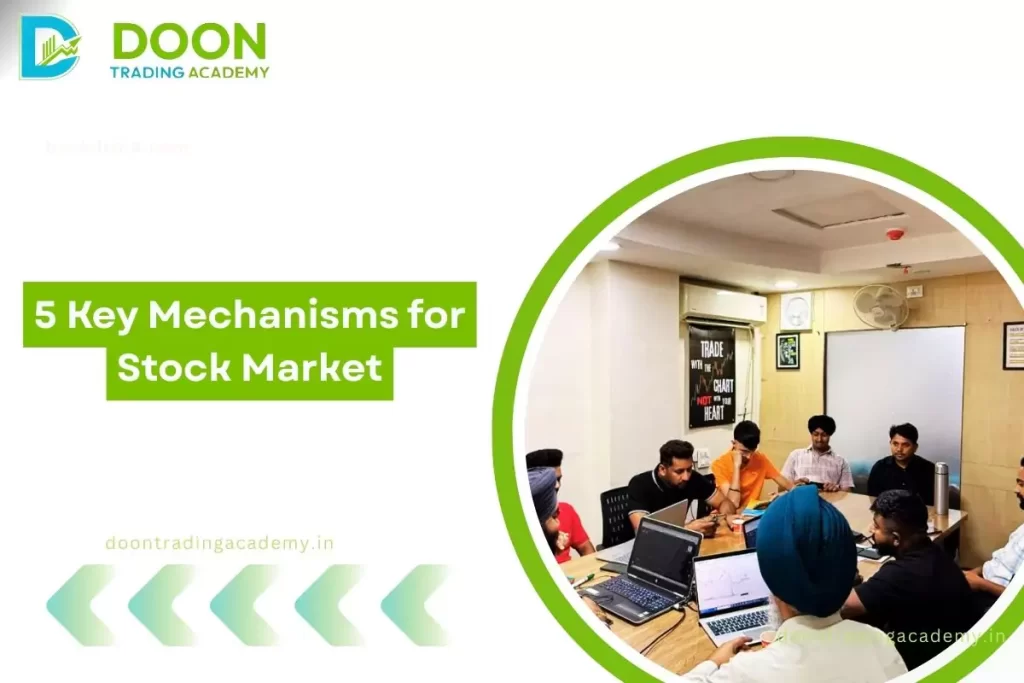 image of key mechanisms for stock market with students sitting in the class