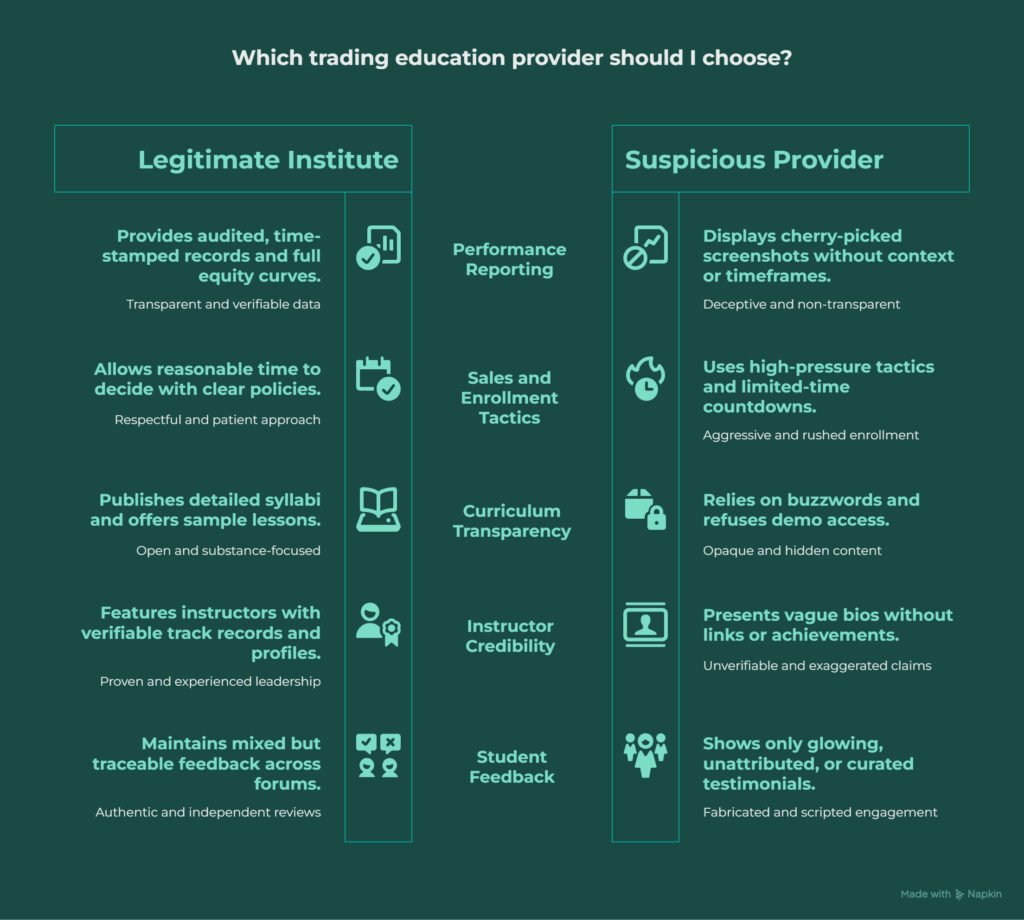 how to identify a genuine trading institute 12 red flags visualselection