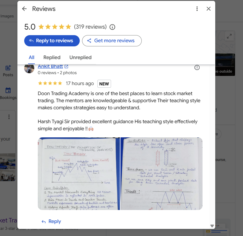 doon trading academy, one of the reviews from google my business